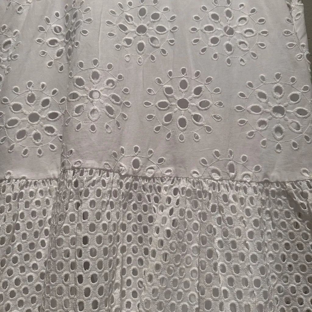 Talbots Eyelet Tiered Midi Skirt‎ White Floral 100% Cotton Sz 12 - Image 8