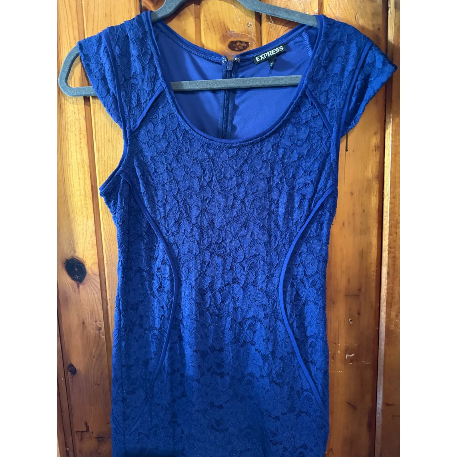 Express Blue Lace‎ Bodycon Dress Cap Sleeve Party Cocktail Size 6 - Image 2