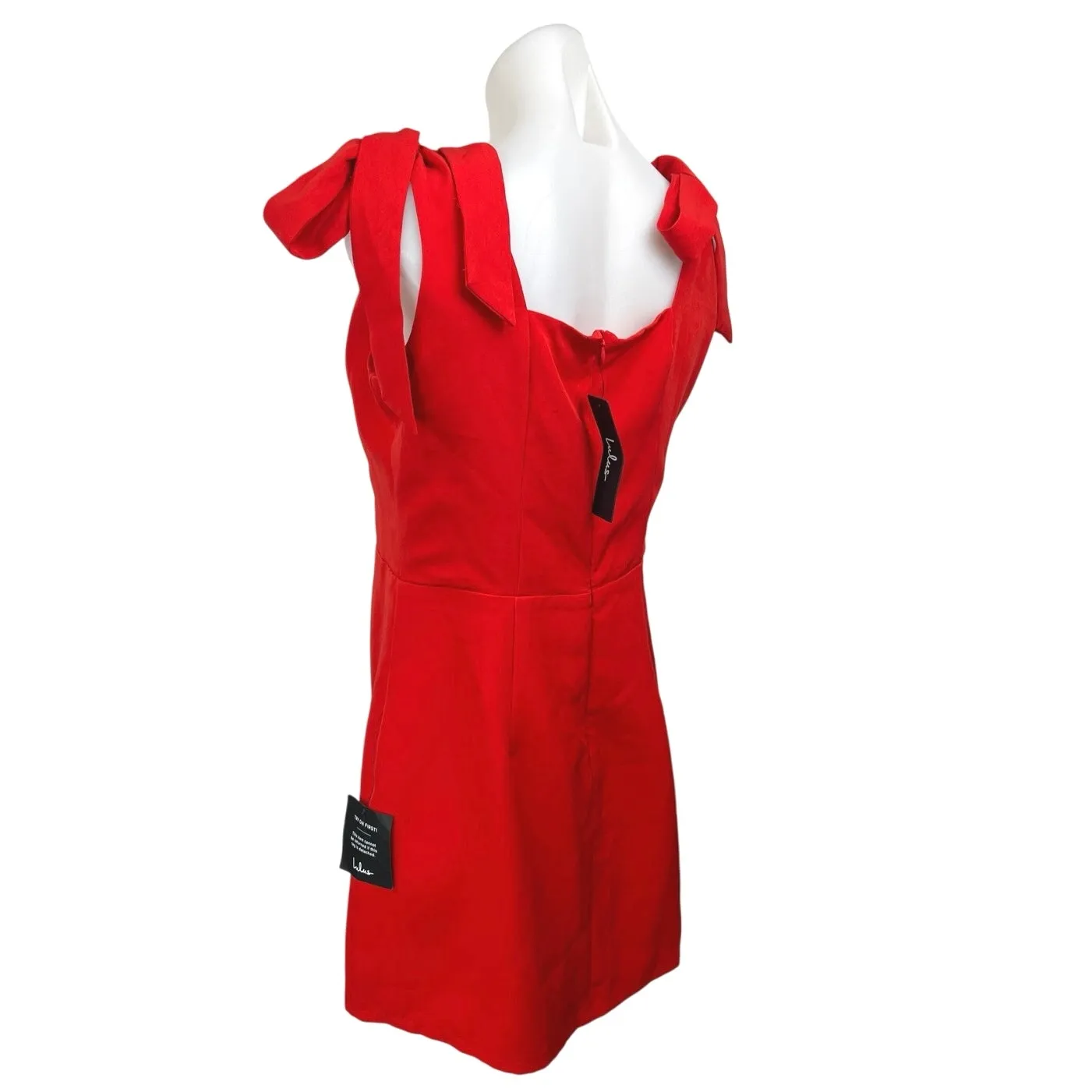 NEW Lulus Red Sleeveless Tie Bow Cami Camisole Tank Sheath Mini Dress Size L - Image 3