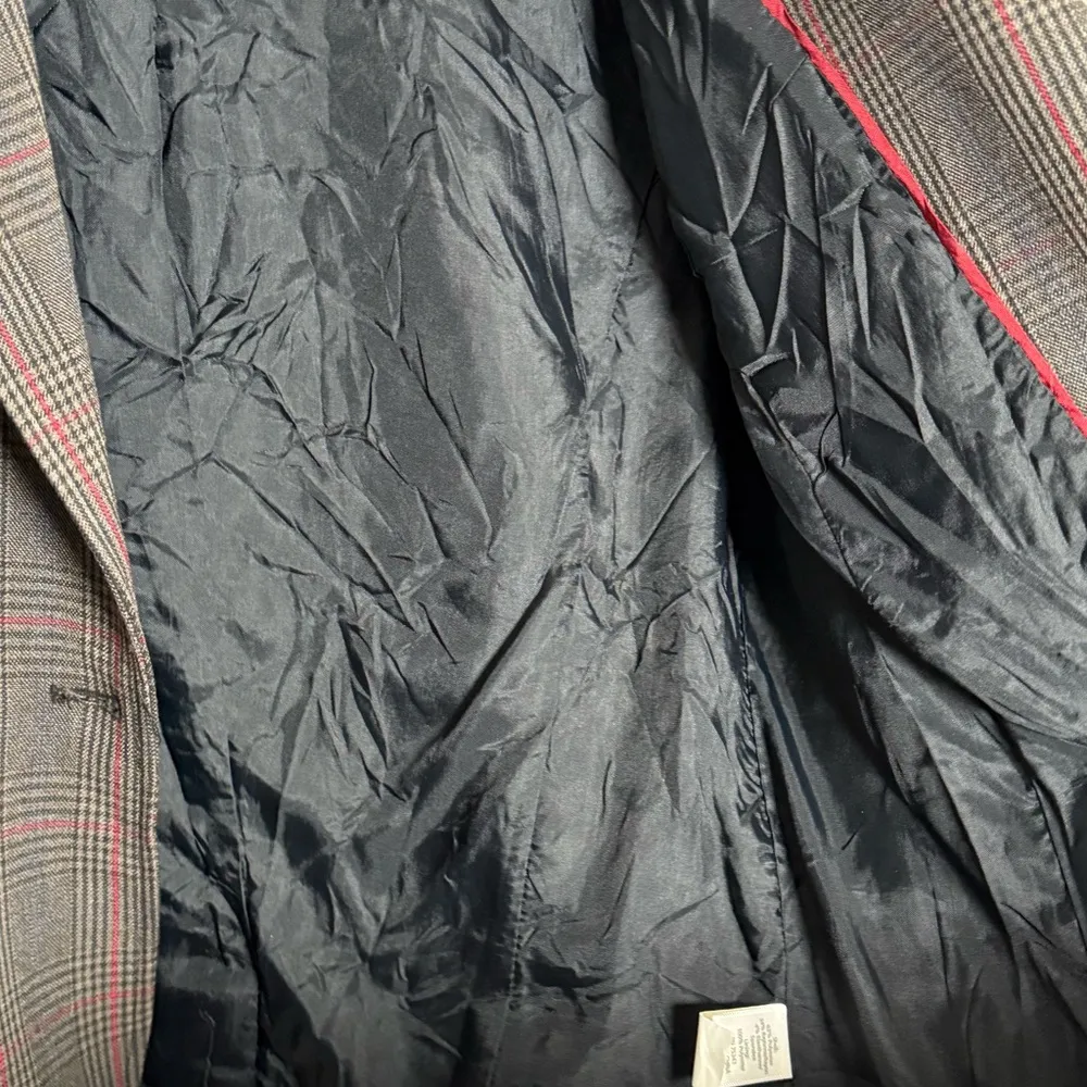 Willi Smith blazer wmns 8 Glen plaid red gray faux leather collar single button - Image 8