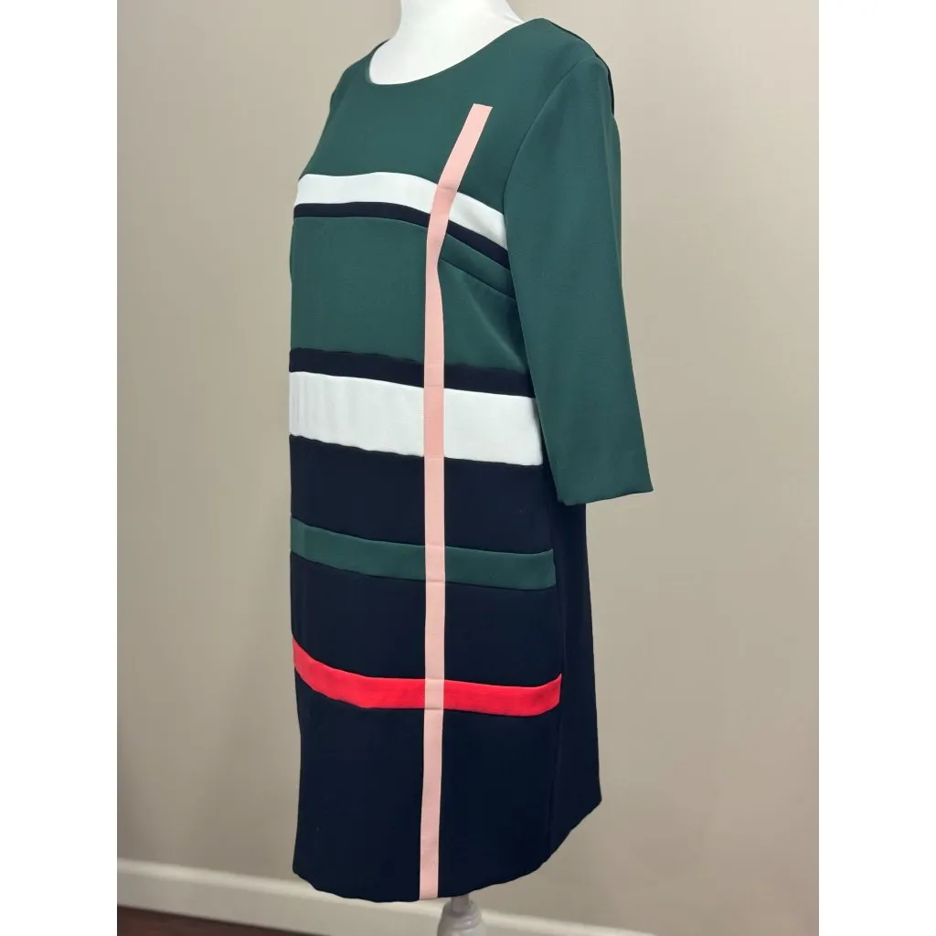 Cop.Copine Paris Ogawa Dress M Green Black Red block Modern Shift 3/4 Sleeve Size M - Image 5