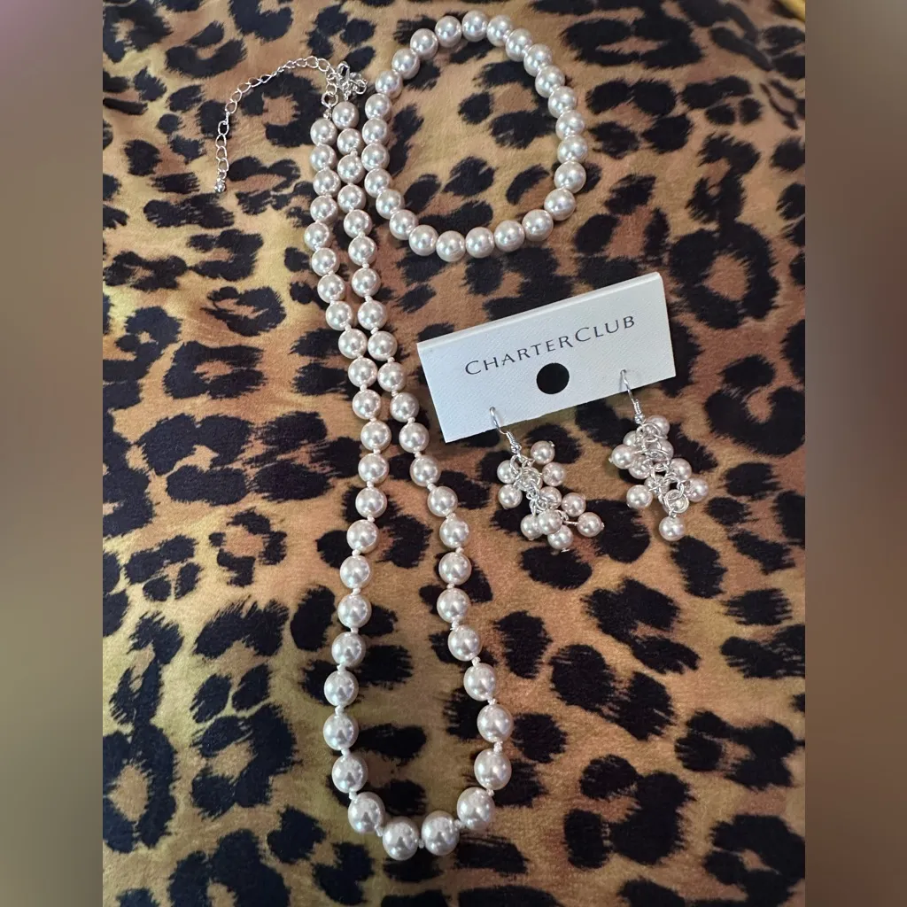 Vintage Joan Rivers Pearl Necklace & Bracelet + Charter Club Cluster Earring Pink - Image 5