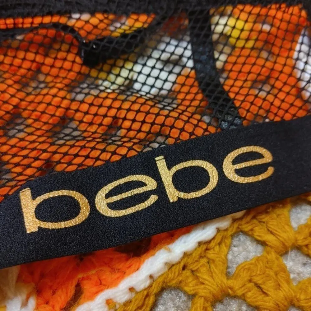 Bebe Intimates 34C Black Bra Gold Lace Goth Sexy Webbed Back Punk Knit Back - Image 6