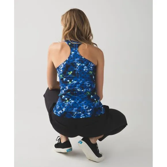 Lululemon Cool Racerback Windy Blooms Sapphire‎ Blue Multi Tank Top Size 2 - Image 3