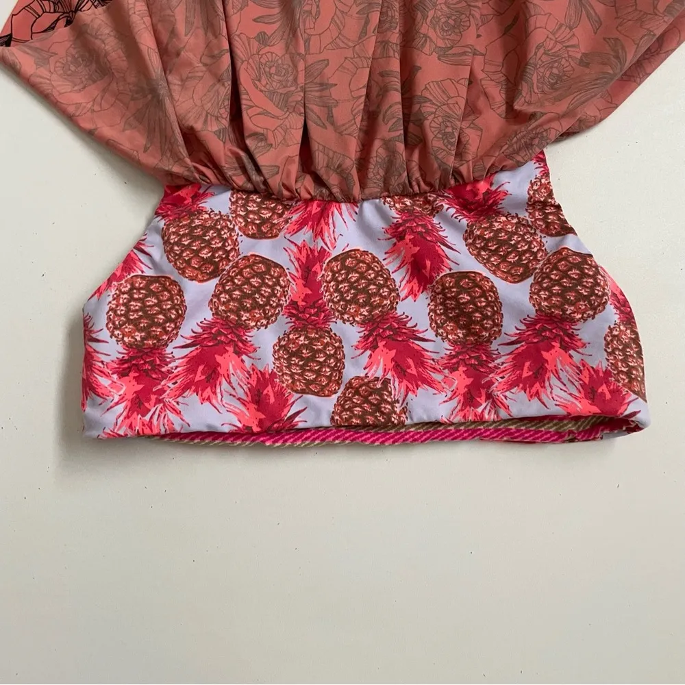 Maaji Bikini Top Swim Ruffle Mixed Print Pineapple Floral Striped Pink Black - Image 4