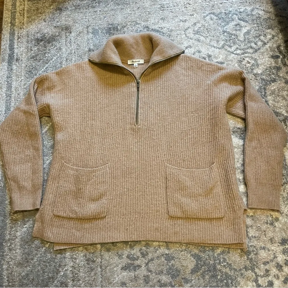 Madewell Tan Sand Beige Merino Wool Quarter Zip Knit Sweater XS - Image 4
