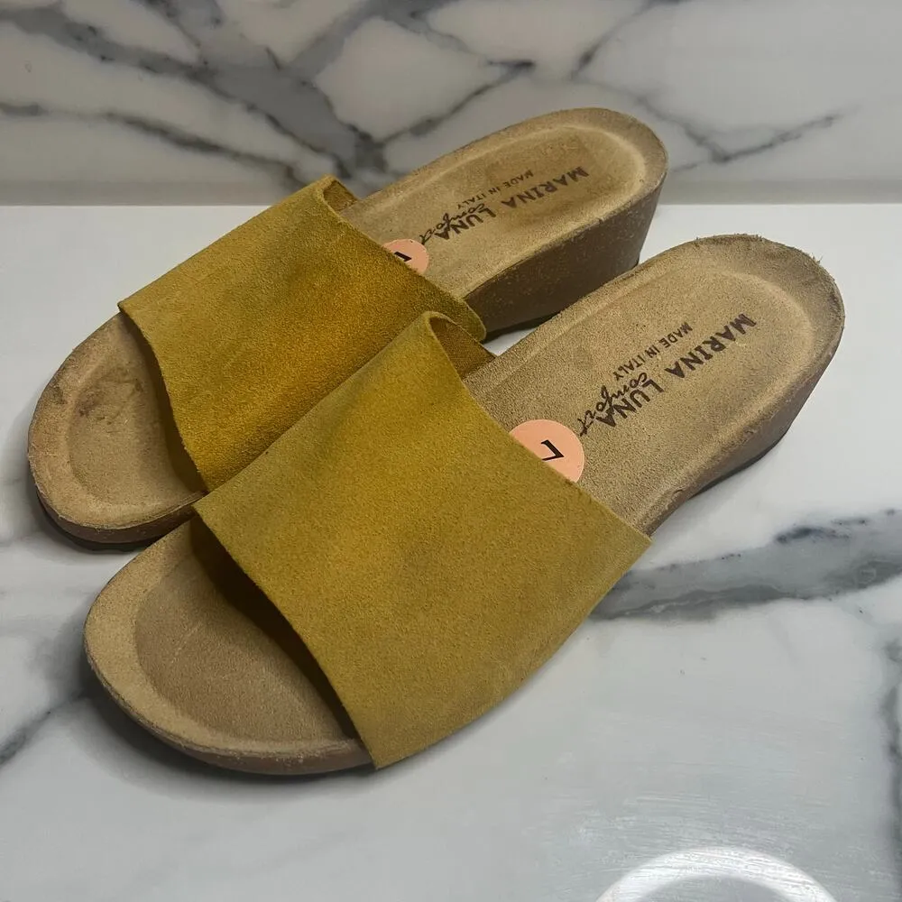 Marina Luna Italian Women's Yellow Suede Beachy Summer Slide Wedge Sandals Sz 7 - Image 3
