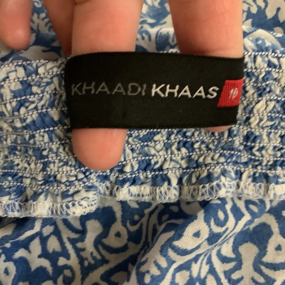 Khaadi Khaas Boho Halter Maxi Dress Blue Patchwork 100% Cotton Small - Image 5