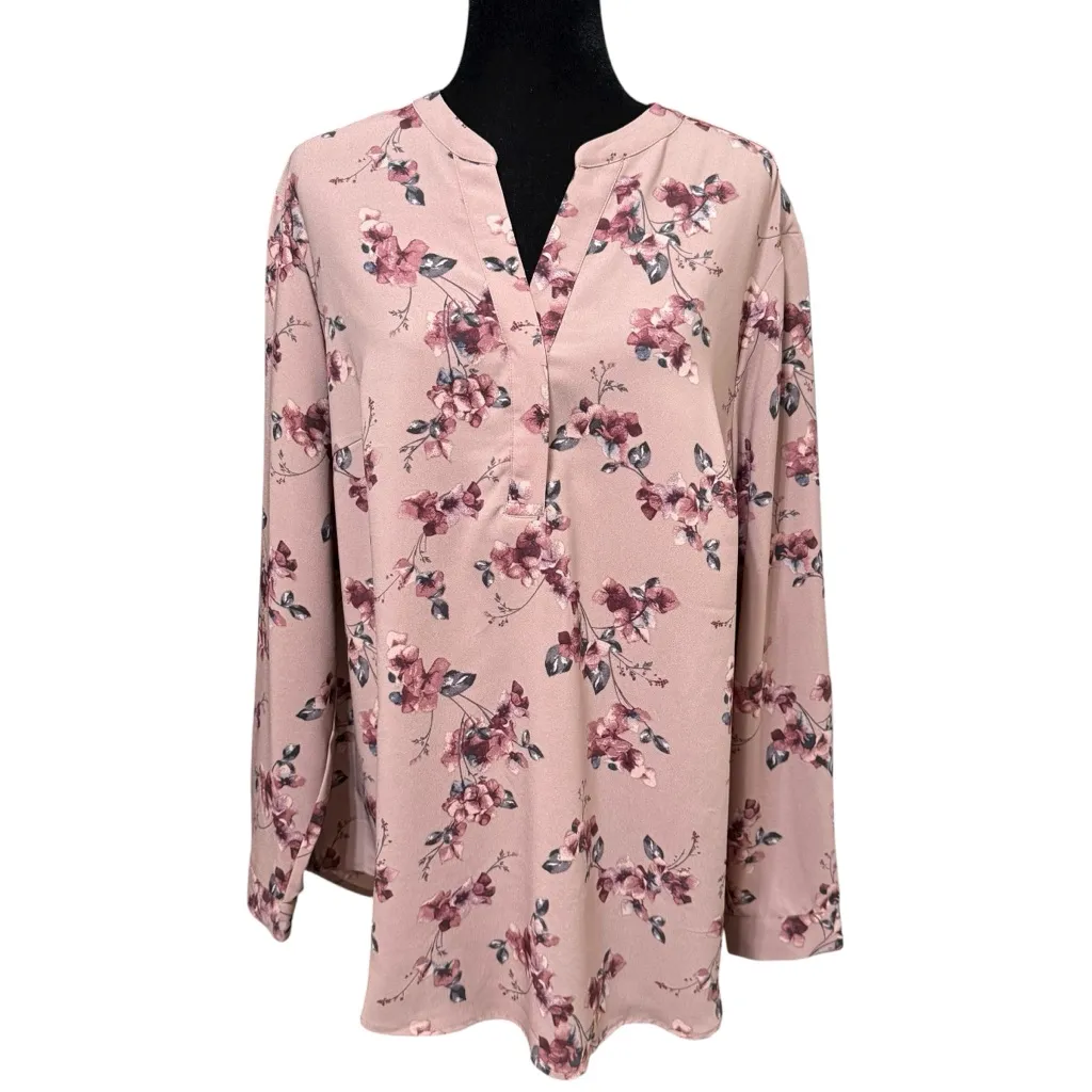 Hilary Radley Floral Blouse Pink Mauve Long Sleeve V-Neck Top XXL NWT - Image 4