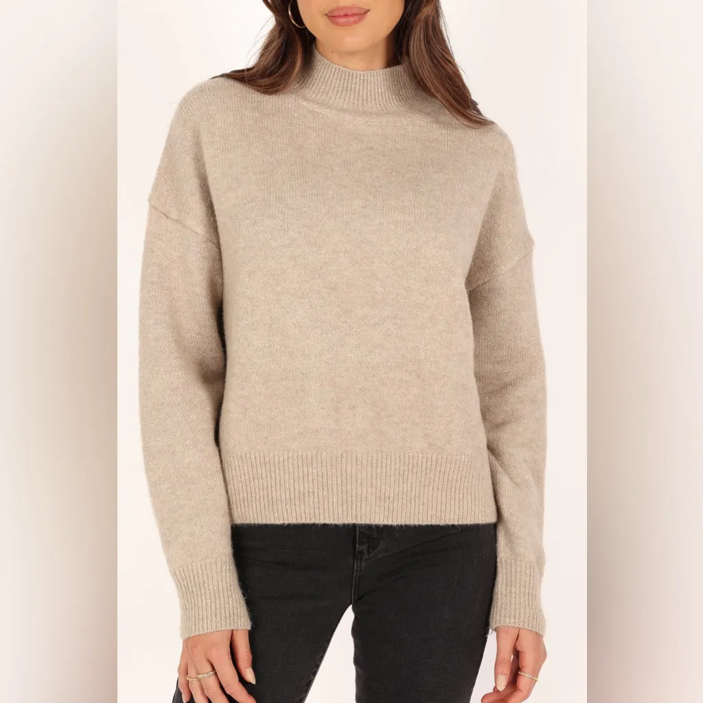 Petal & Pup Brianna Mockneck Knit Sweater Cream Tan Camel Sweater Size M/L - Image 2