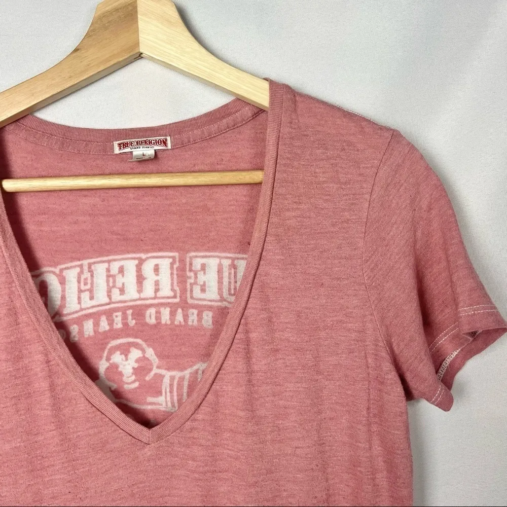 True Religion Y2K Logo V-Neck Short Sleeve T-Shirt L - Image 3