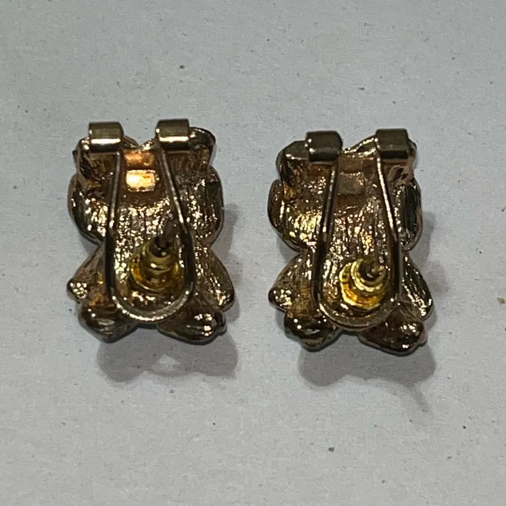 Navachi 18k Gold Plated Crystal Double Enamel Leaves Flower Omega Back Earrings Blue - Image 3