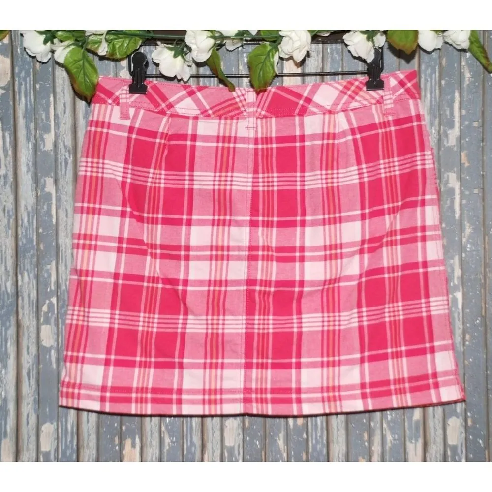 St. John's Bay Ladies Mini Skirt Skort Size 8 Hot Pink White Plaid Stretch - Image 4