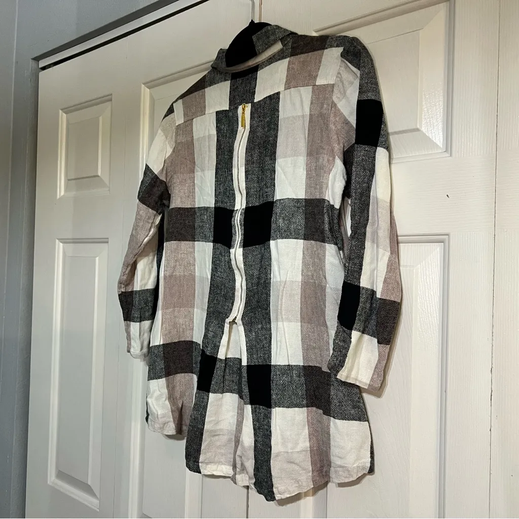 Soft Surroundings Carreaux Linen Blend Black Plaid Blouse Top Zipper Back Small - Image 9