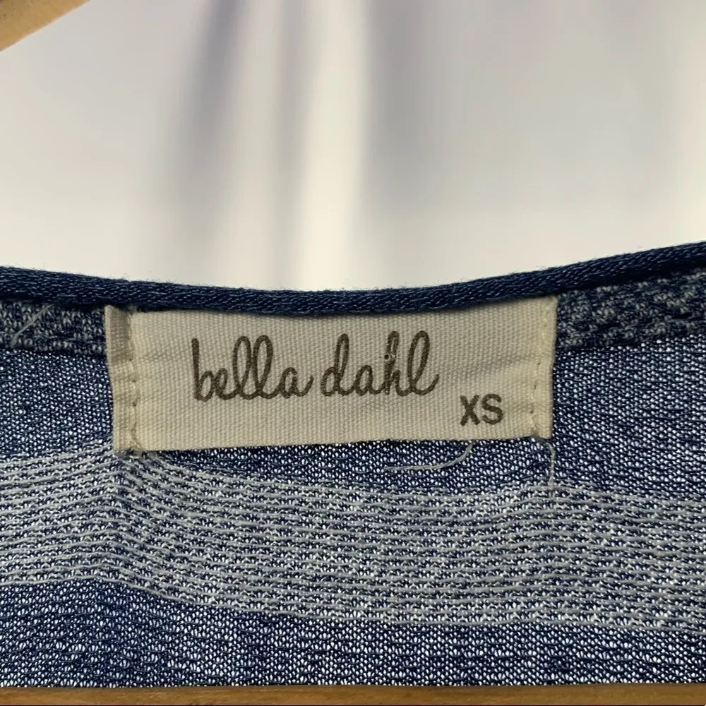 Bella Dahl Short Sleeve Ripped V Neck‎ Tee Dress in Blue Stripe Size XS - Image 2