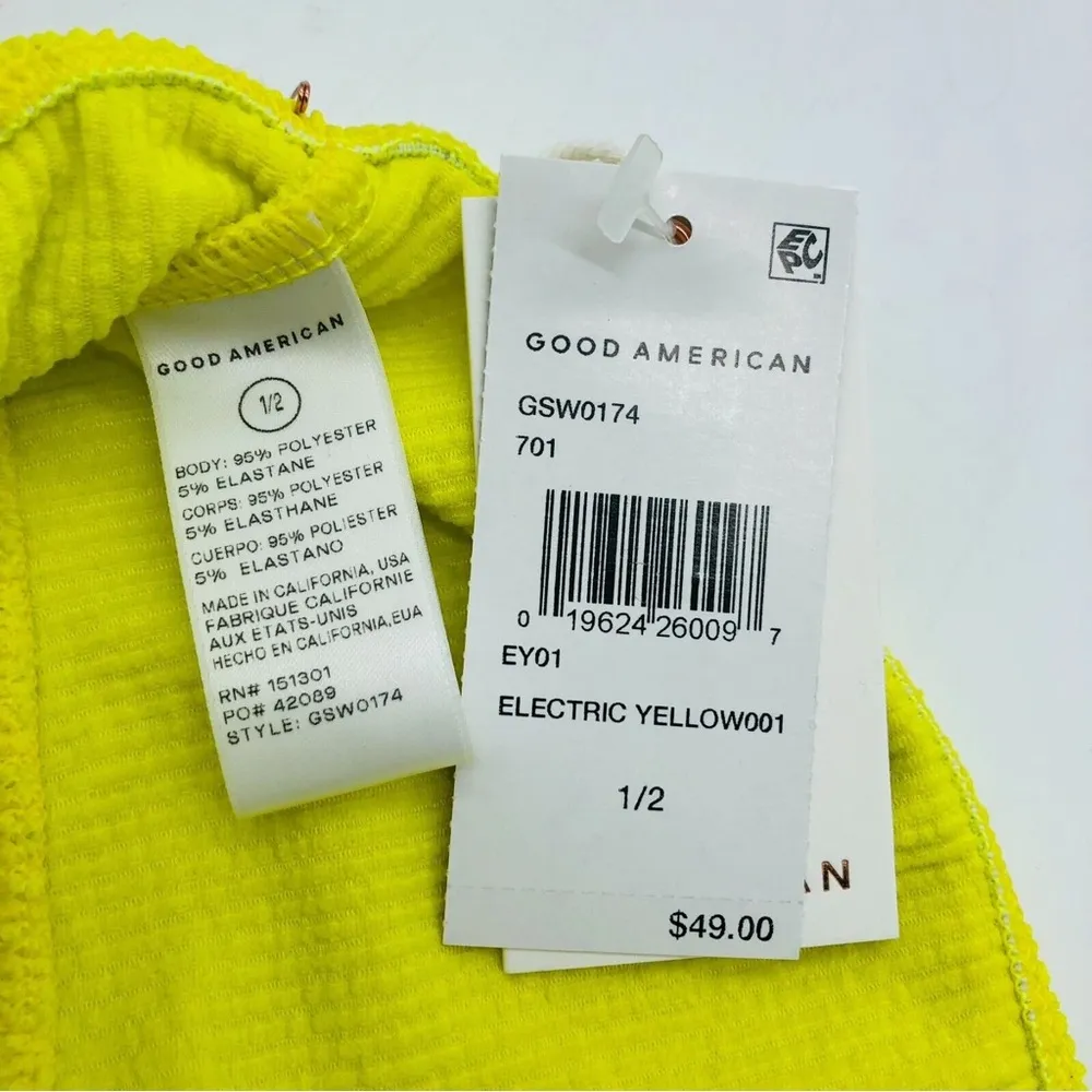 Good American Crinkle Basic Bandeau Bikini Top Electric Yellow 1/2 US S/M - Image 4