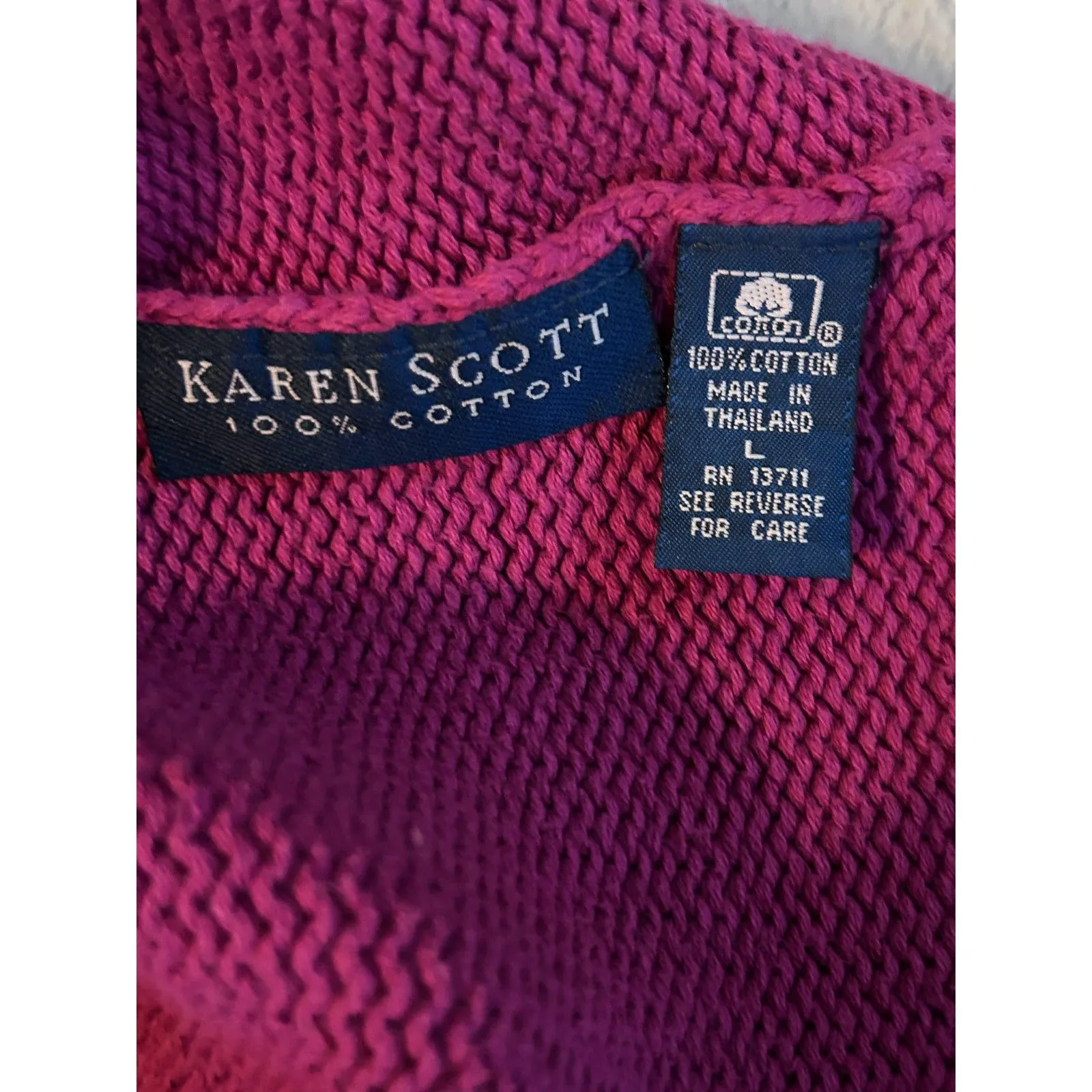 Vintage Karen Scott 100% Cotton mock neck knit sweater vest Size L - Image 4