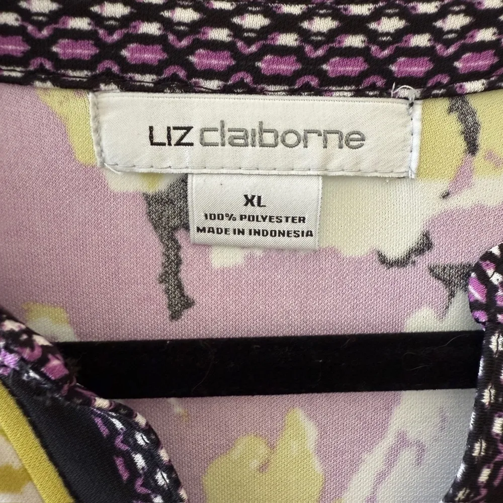 Abstract Purple Yellow Floral Print Tunic Top Popover Blouse Retro Artsy Modest - Image 7