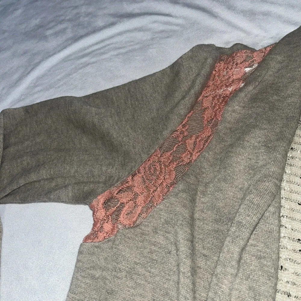 Miss Me Buckle Sz L Large‎ Tan And Coral Sharkbite Hem Cardigan - Image 4