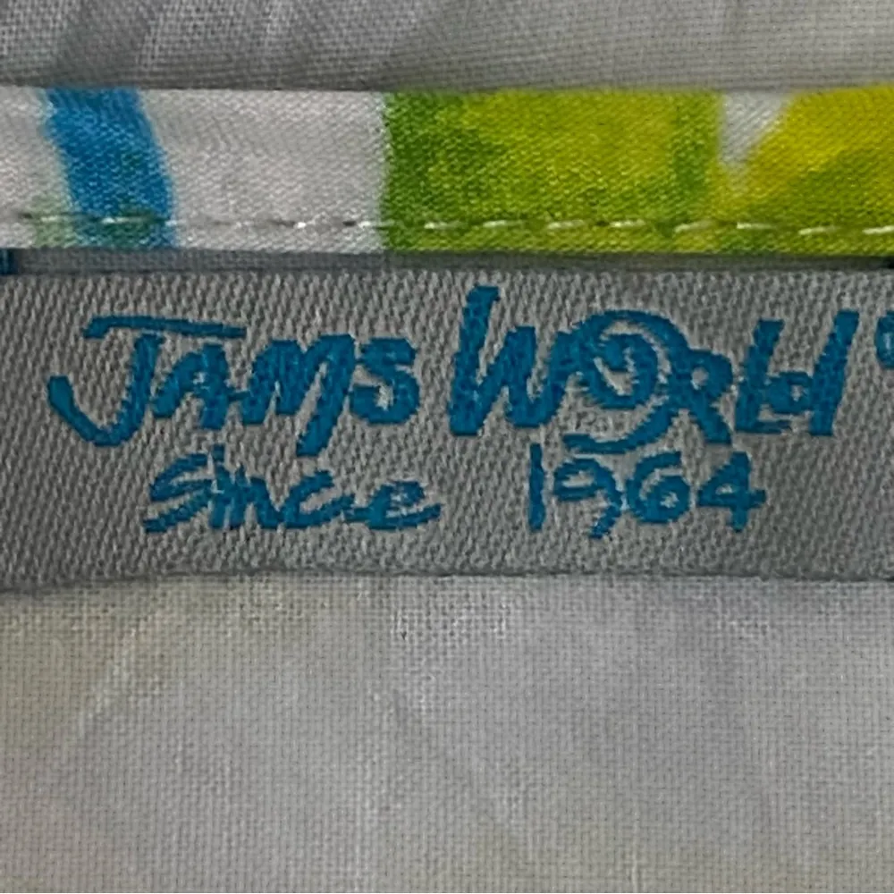 JAMS WORLD Bianca print Hawaiian cap sleeve white floral Aloha blouse Medium EUC - Image 11