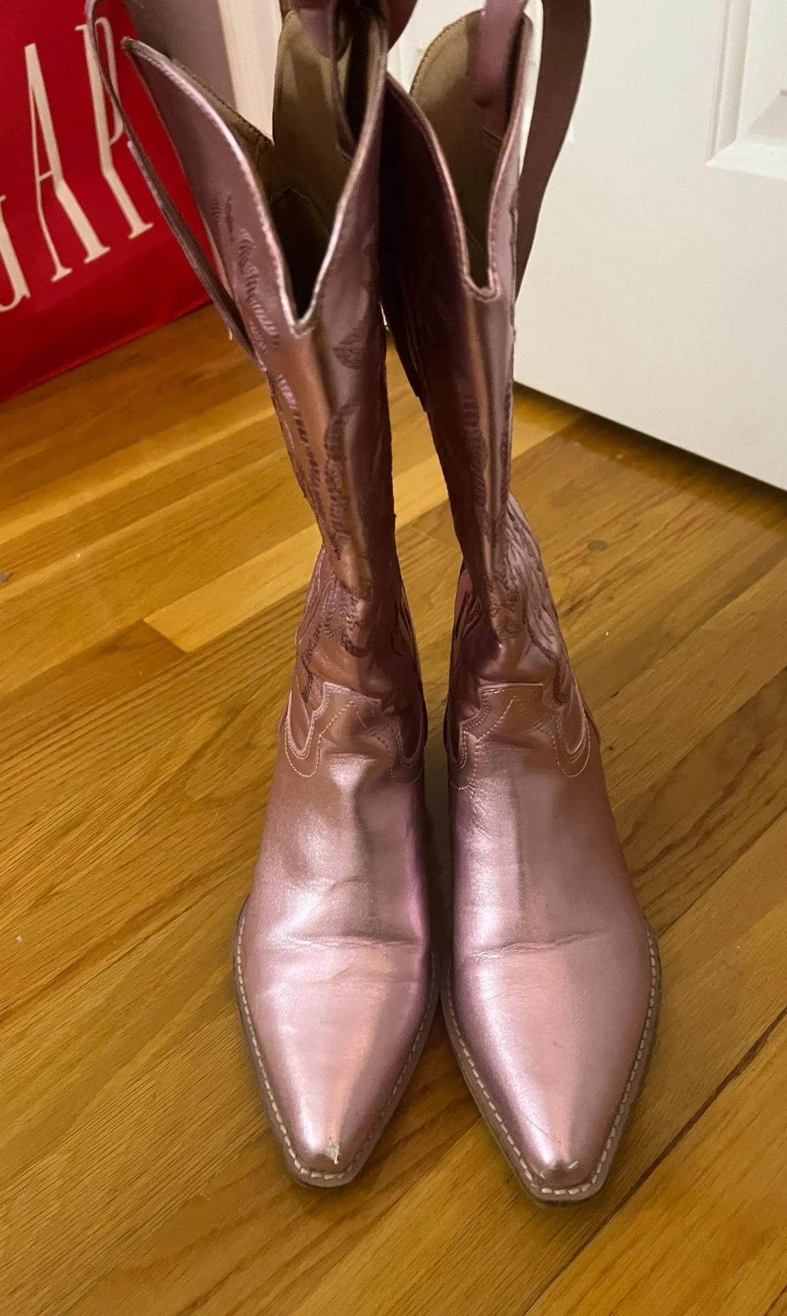 Pink Metallic Cowgirl Boots Size 8 - Image 3