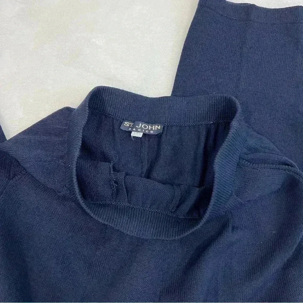 St. John Womens 6 navy Santana Knit Pockets Wide Leg Pant Trousers Pull … - Image 7