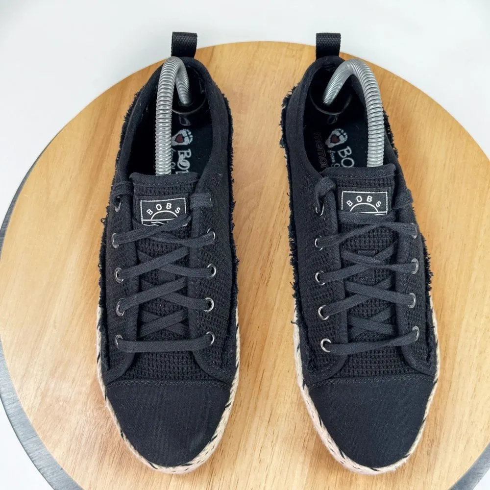 Bobs by Skechers Woven Canvas Espadrille Platform Sneakers Black Tan 8 - Image 4