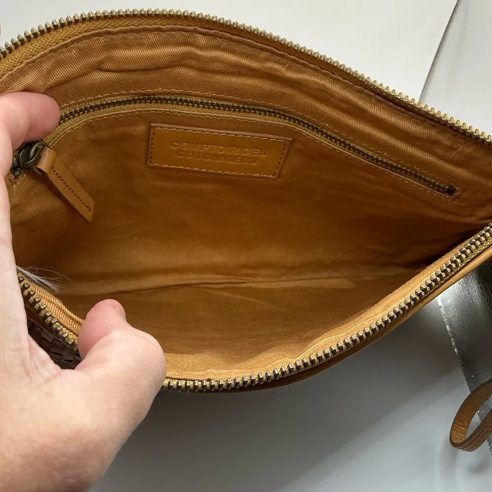 Vintage Rare HTF Comptoir Des Cotonniers Woven Leather Wristlet Clutch Brown - Image 3