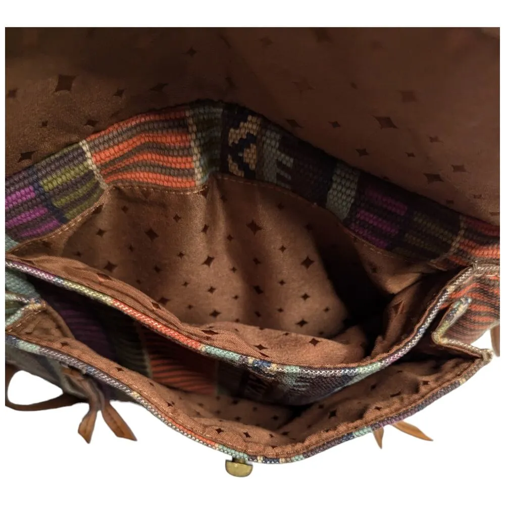 Fossil Brown Suede Colorful Baja Woven Canvas Turnlock Crossbody Swing Bag - Image 5