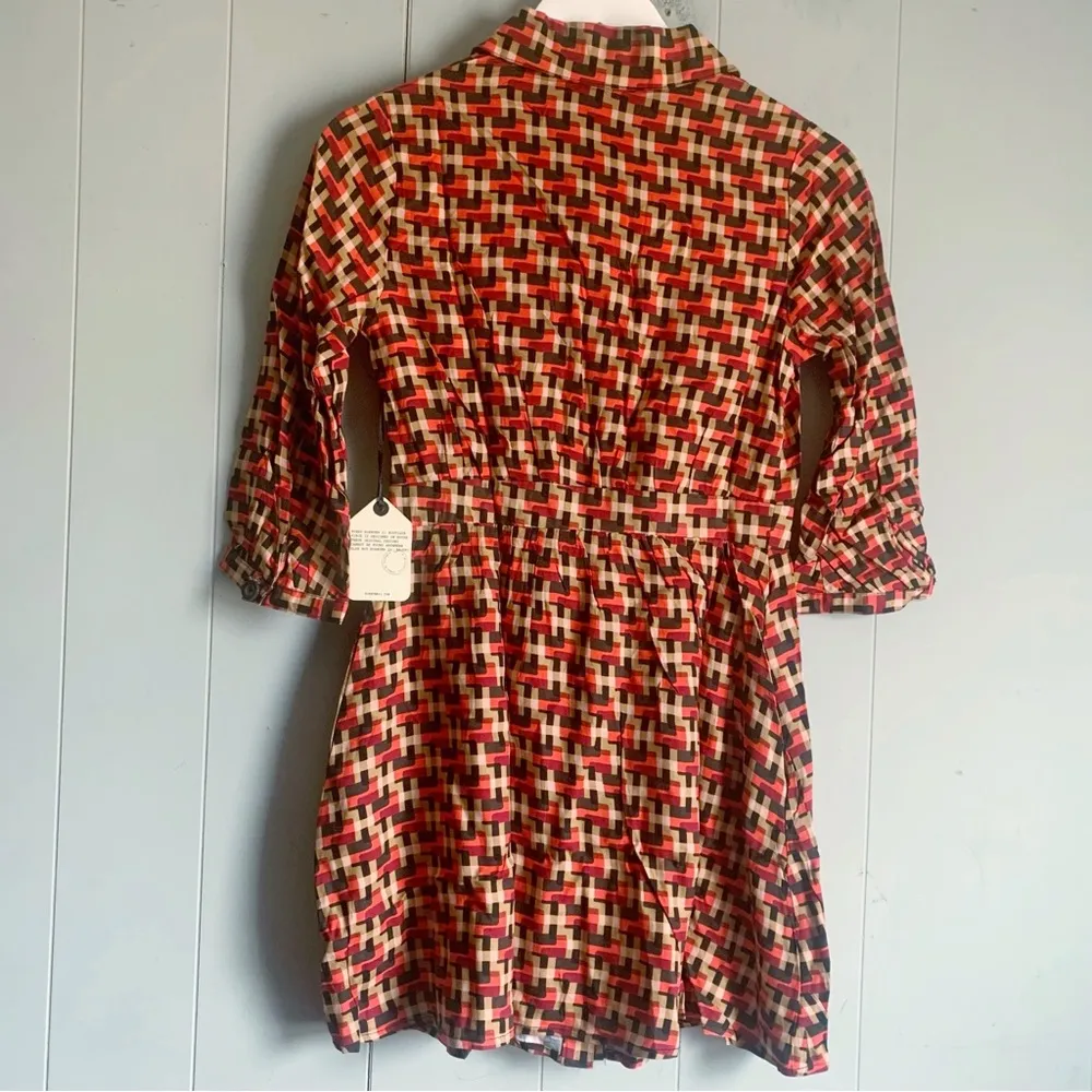 70s Vibe Geometric Babydoll Mini Shirt Dress Small - Image 3