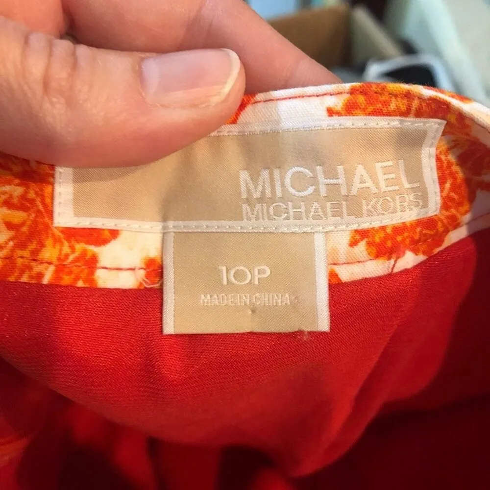 Michael Kors Orange White Floral Print Mini Skirt Womens 10P Preppy Bright - Image 5