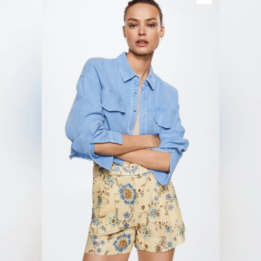 Mango‎ Linen Blend Belted Floral Shorts Size 6 - Image 6