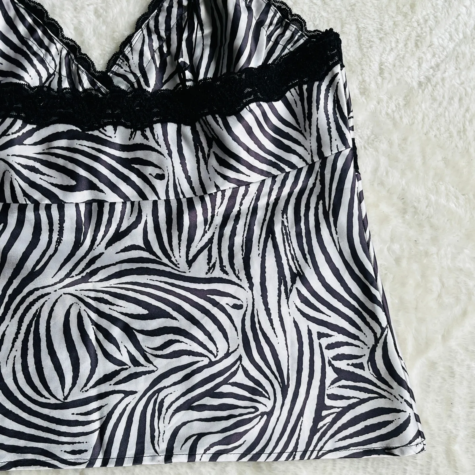 NWT VTG 90s Victor Carlini | Zebra Print Lace Trim Cami | XL | Going Out Top Black - Image 7