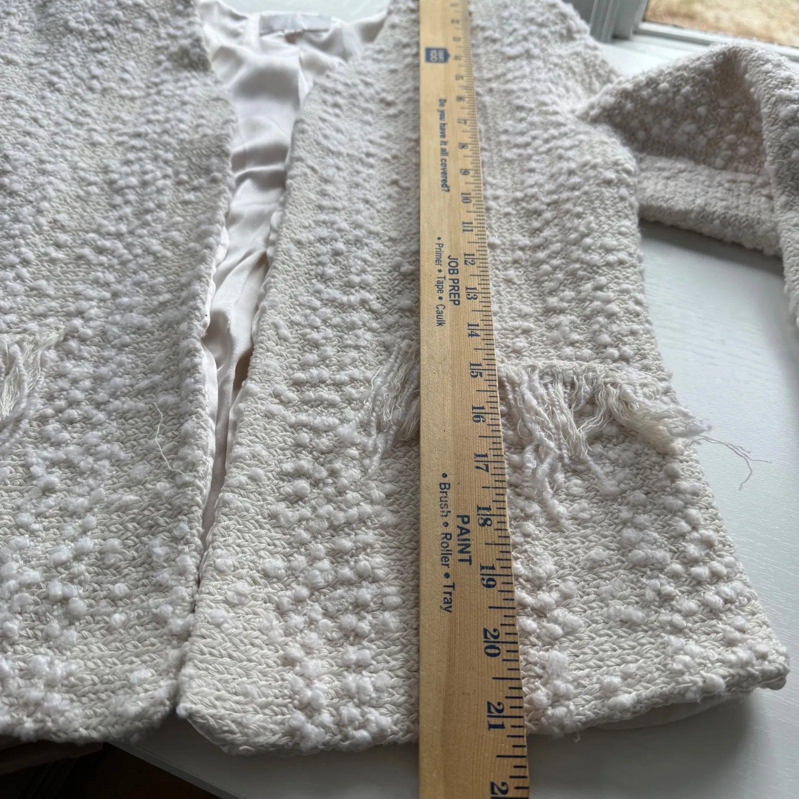 ALEXIS Cream Bouclé Fringe Open Blazer Medium | Textured Cotton Blend Tweed Chic - Image 6