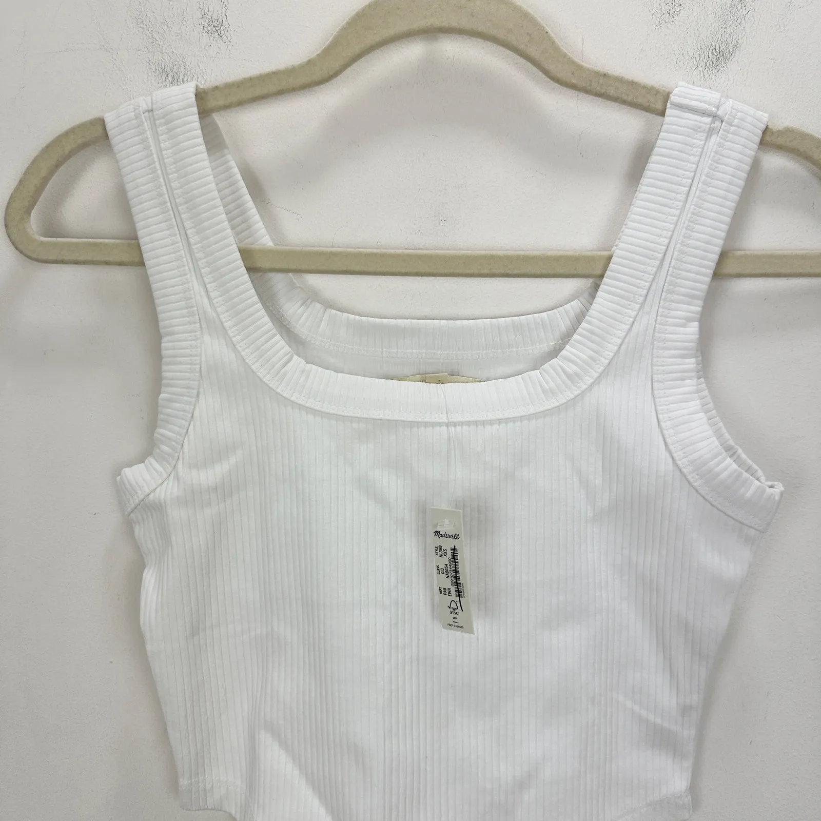 Madewell The Tailored Crop Tank Top Sleekhold Ribbed Square Neck White XXS NWT - Image 5