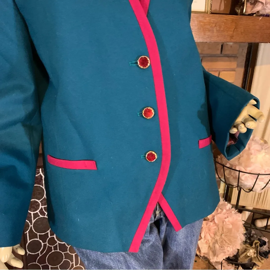PENDLETON TEAL BLUE AND PINK VINTAGE 1980'S WOOL BLAZER (16) - Image 8