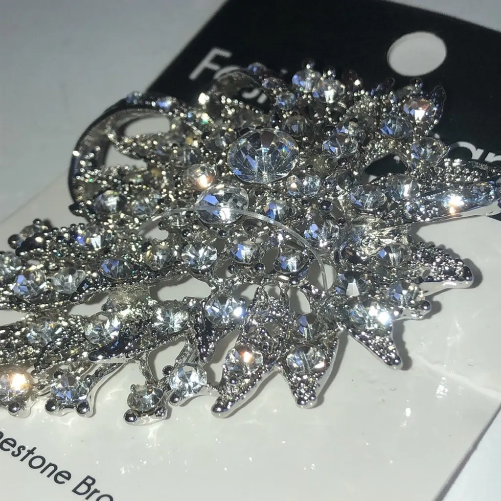 Silver Tone CZ Rhinestone Fashion Modern Brooch Shoulder Pin - Image 5