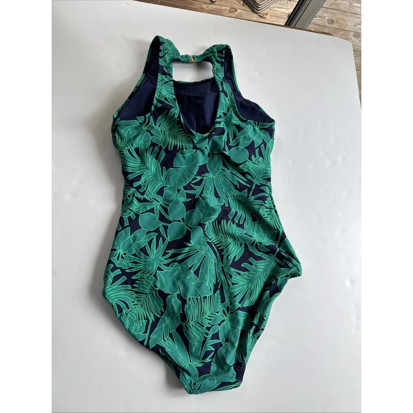 Lands End Small Green Tropical One Piece Swimsuit B8 Size M - Image 6