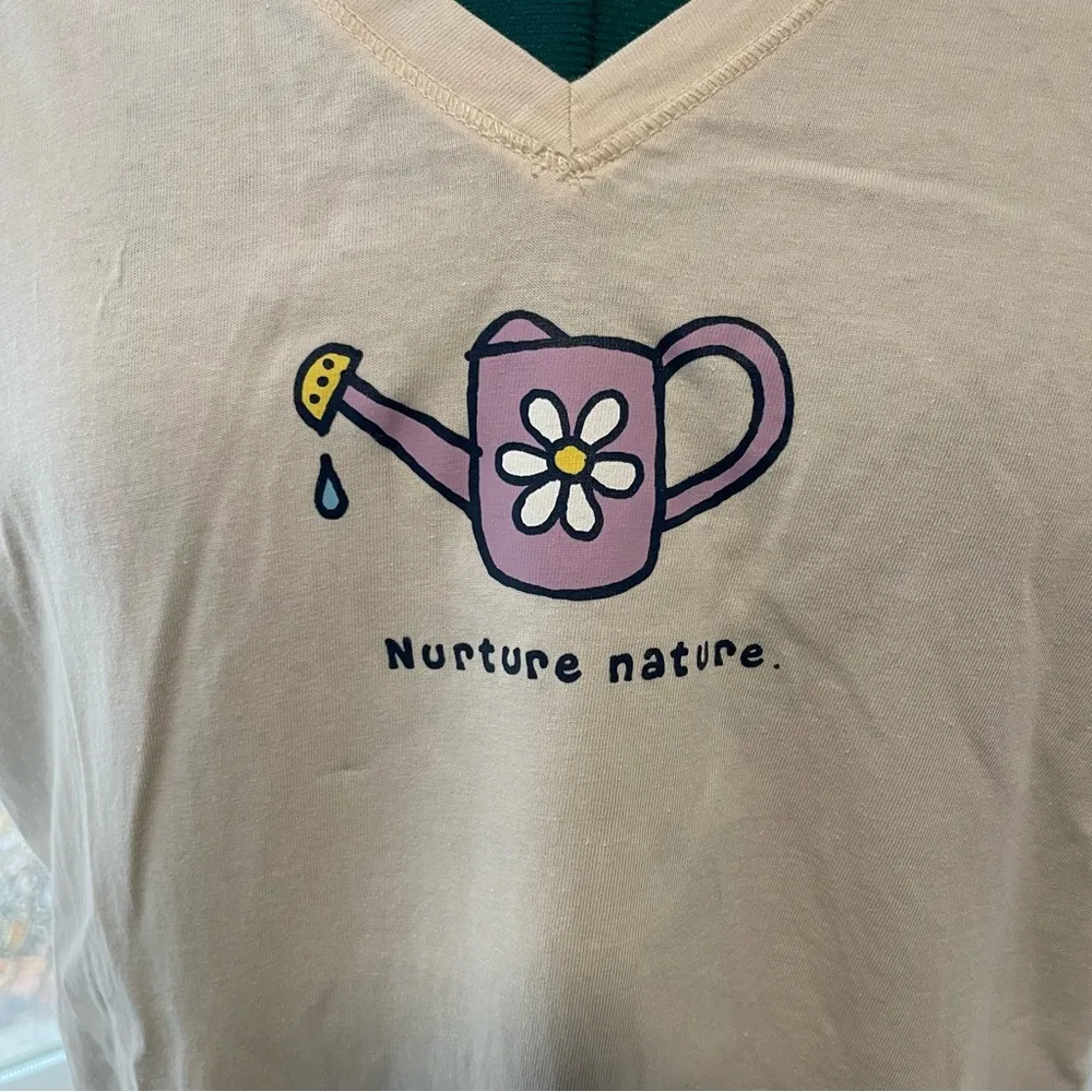 Nurture Nature Watering Pot Garden V-Neck Short Sleeve Tee Large - Image 2
