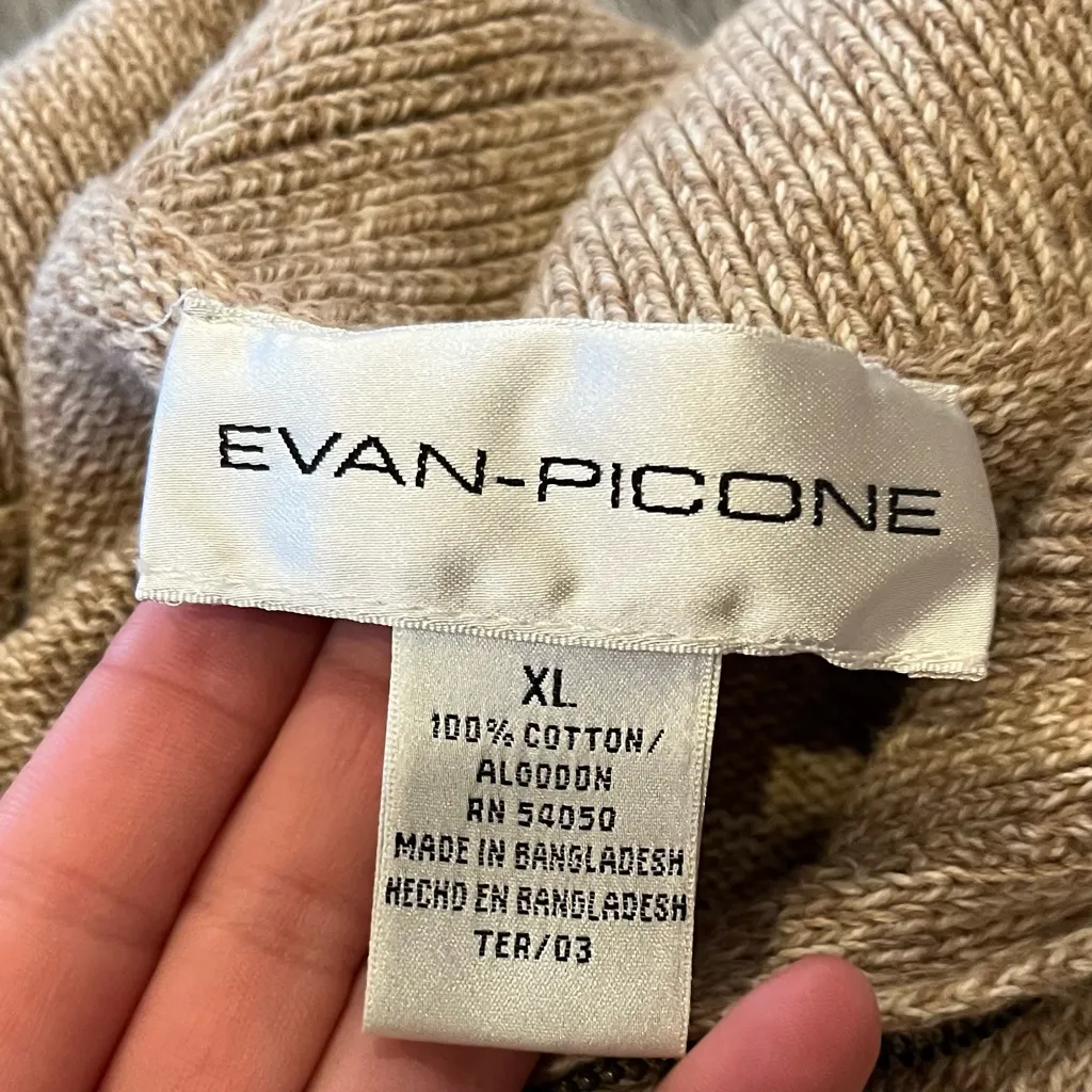 Evan-Picone Tan Long Sleeve 100% Cotton Zip Up Sweater Women’s Size XL - Image 8