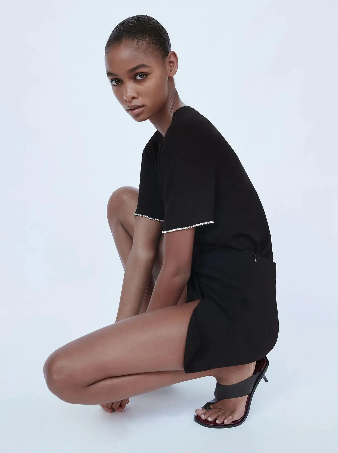 NWT  Black Soft-Touch Top W Embellished Trim - Image 3