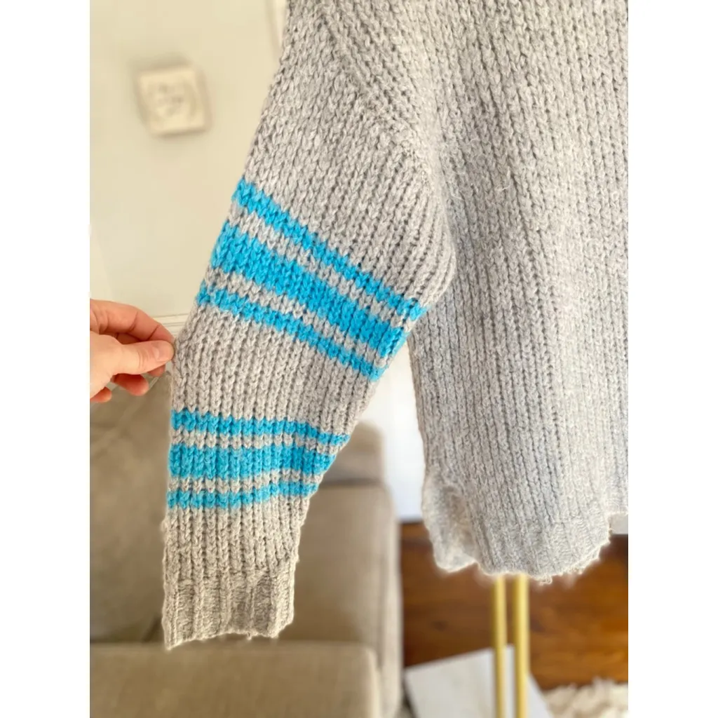 Aerie Oversized Knit Sweater Blue Stripe Clean Girl Streetwear S Cozy Lounge Y2K - Image 4