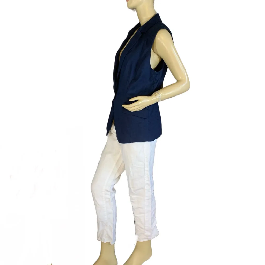 WHITE HOUSE BLACK MARKET NAVY BLUE LINEN BLEND VEST (10) - Image 7