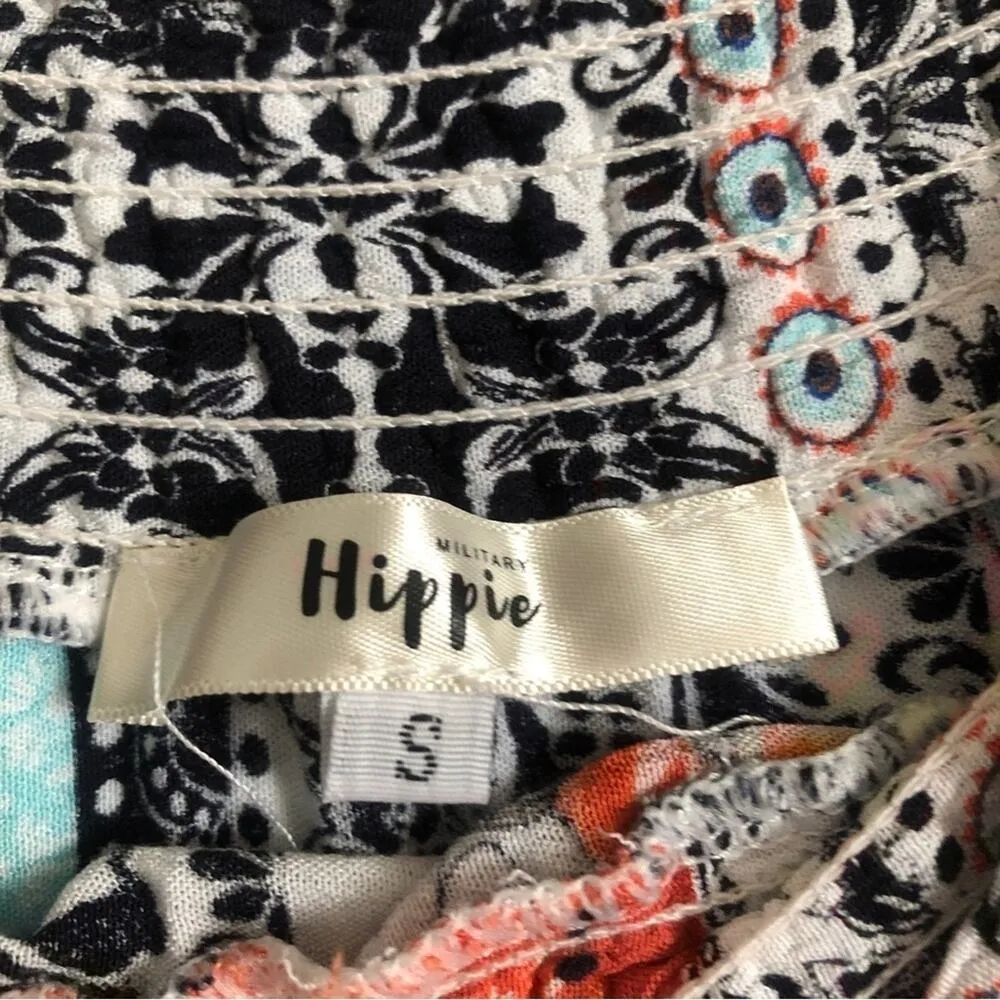 Military Hippie Mutli Color Patterned Striped Long Sleeve Boho Beach Mid Dress - Image 5