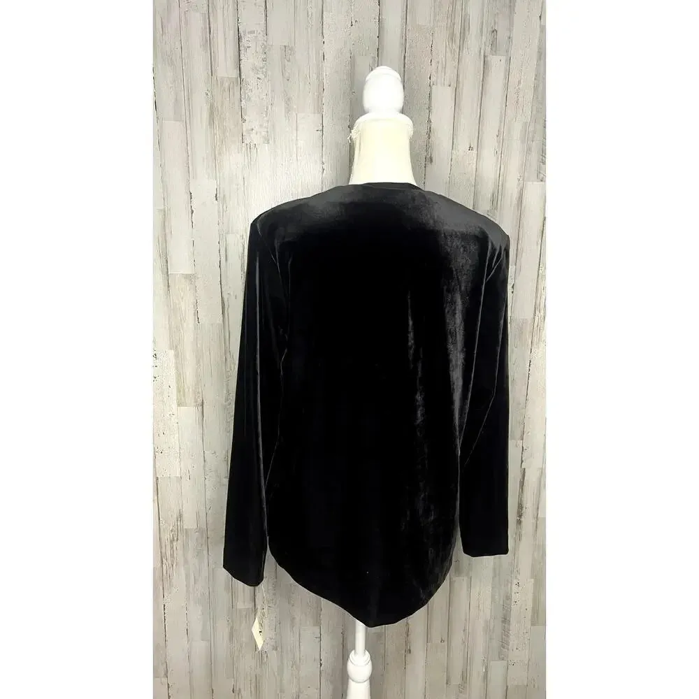 NWT Jantzen Classics Women's Medium Black‎ Velour Blouse & Jacket Set Black - Image 6