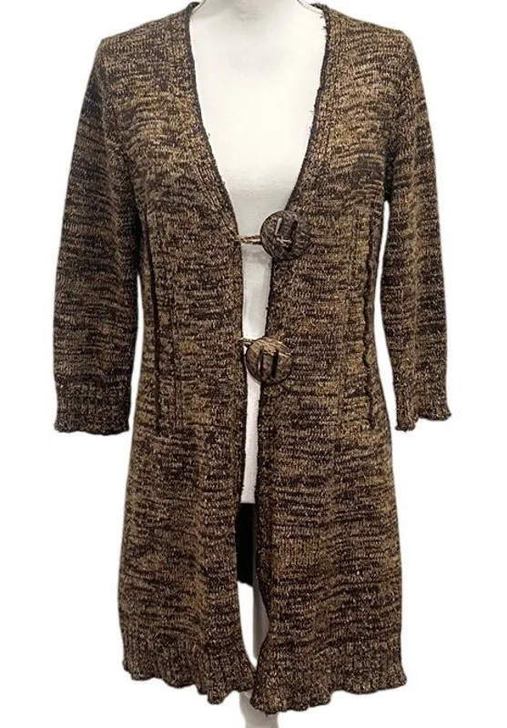 VTG Y2K Multiples Brown Tan Marled Longline Boho Cardigan Fairy Witchy Sz Small - Image 1