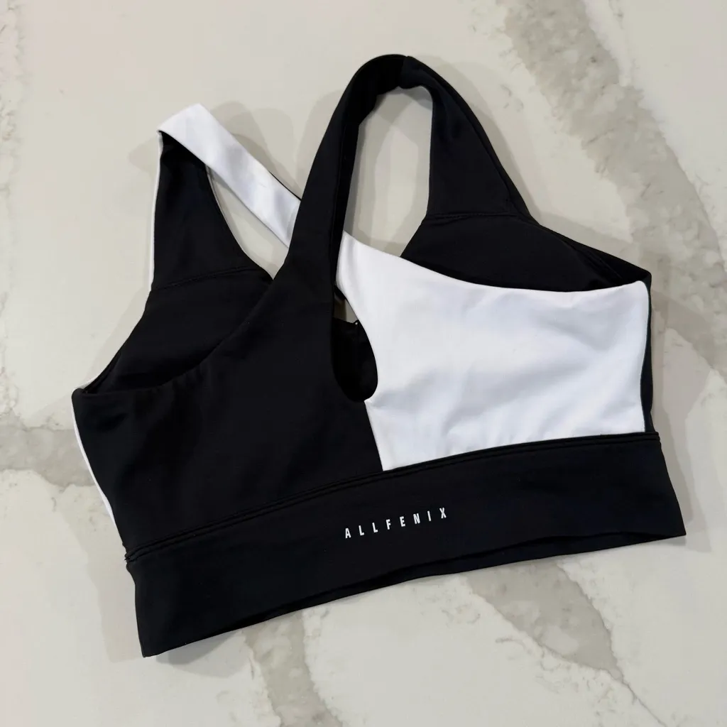 Allfenix Crisscross Back Padded Sports Bra Womens Medium Black/White Workout Gym Black - Image 3