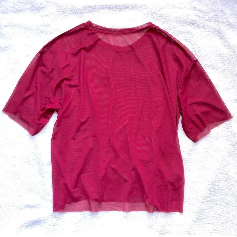 Maroon Red Mesh Sheer Shortsleeved Top - Image 3