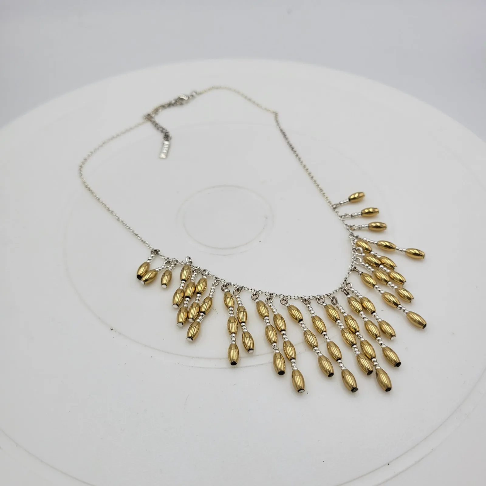 Vintage Napier‎ Metal Barrel Beads Bib Neckleace 19" Gold Silver Tone Dangling - Image 4