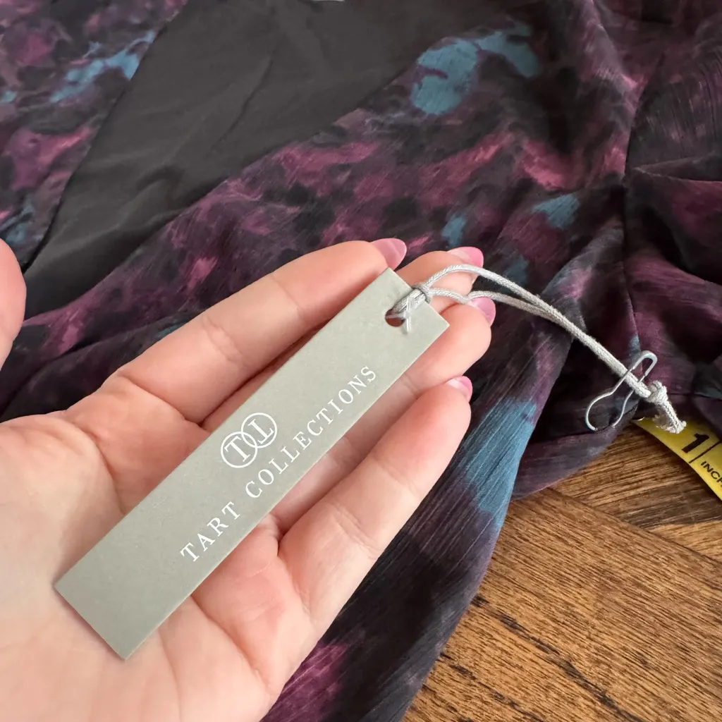 NWT Tart Leighton Georgette Mini Dress Ruffle smocked waist puff sleeve M Vneck Purple Size M - Image 8